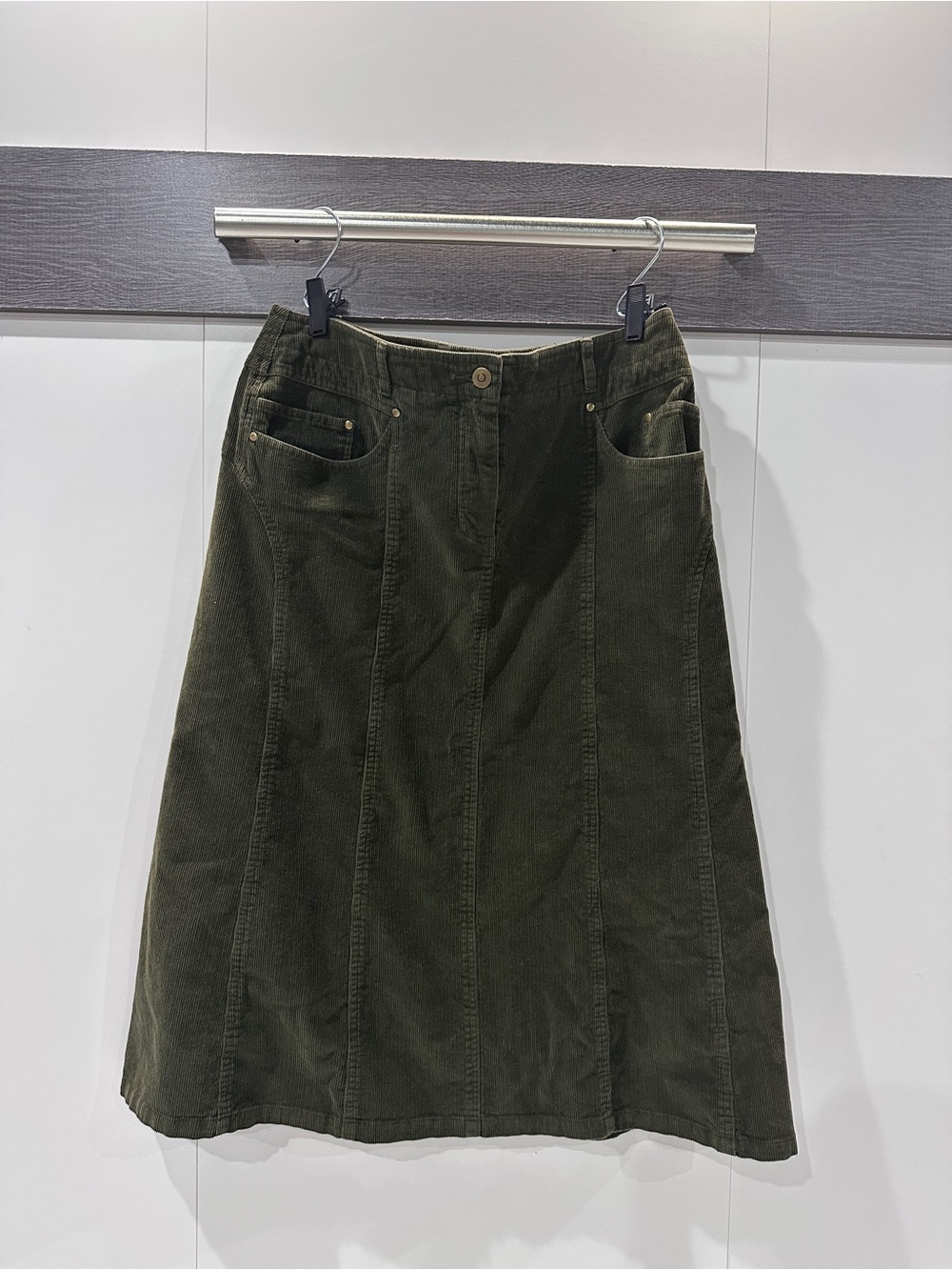 Christopher & Banks Olive Corduroy Midi Skirt - Picture 3 of 7